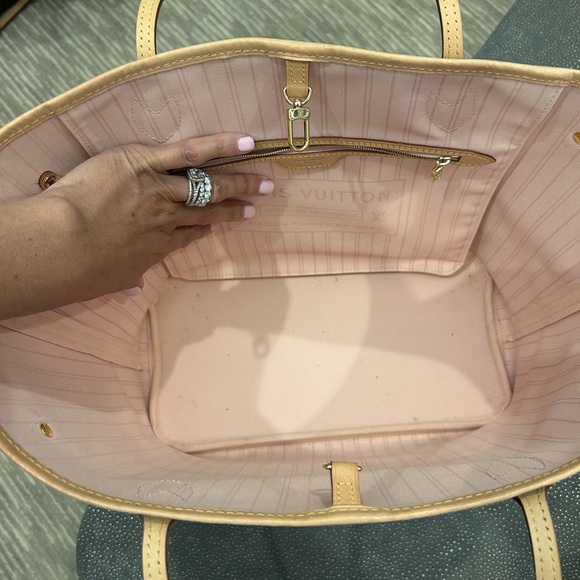 Louis Vuitton Neverfull Rose Ballerine MM White Damier Azur Canvas w RECEIPT - Picture 7 of 10